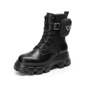 Black Combat Boots with Pouch